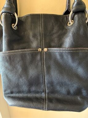 Tignanello Dark Brown Pebbled Leather Shoulder Bag with Silver Hardware